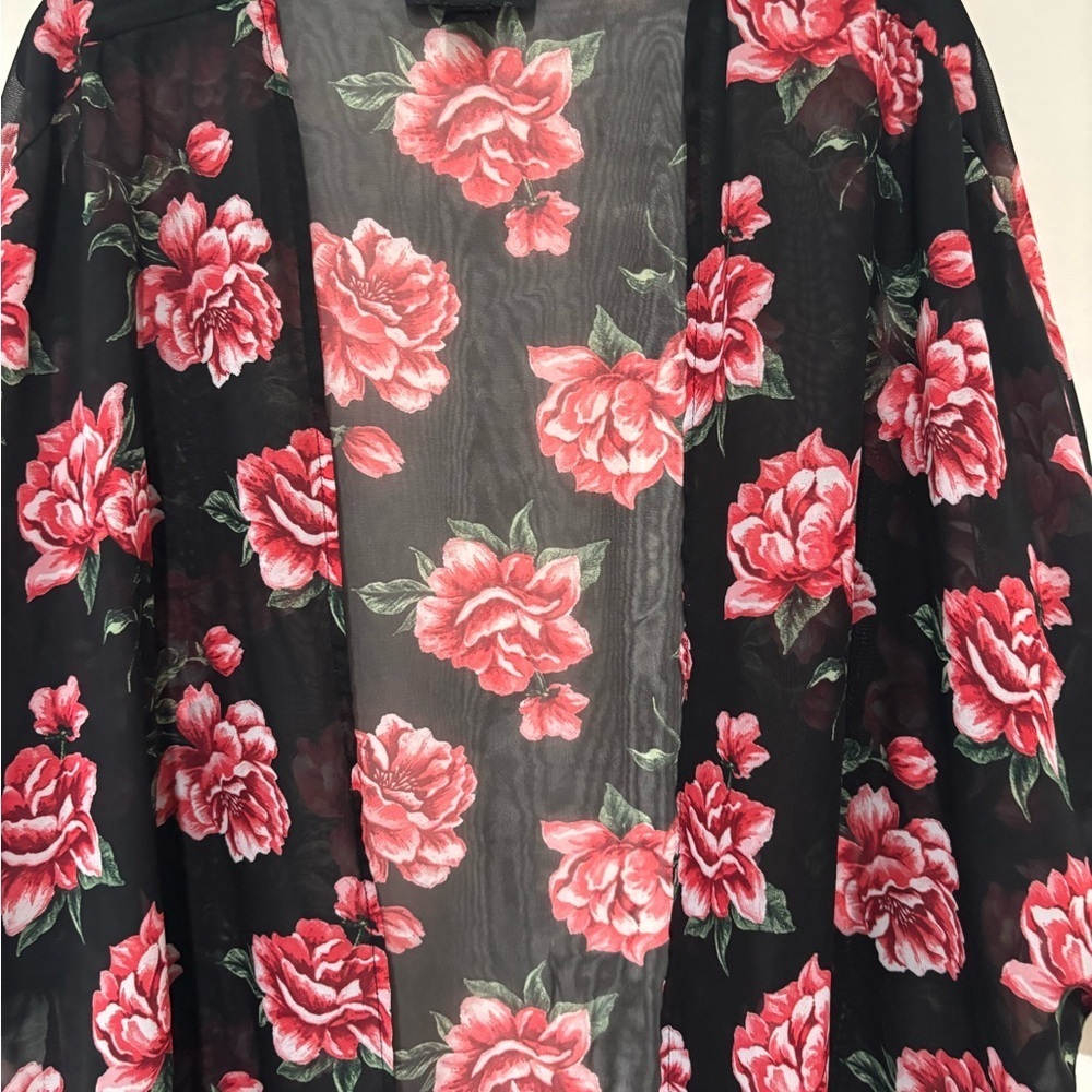 Joe Boxer Black Kimono with Pink Floral Design size Large - Picture 2 of 4